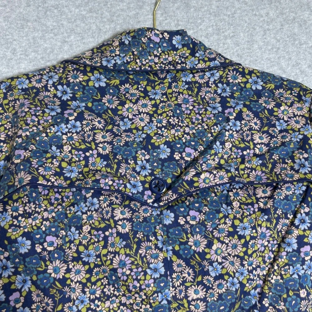 Elevenses Floral Trench Coat Women M 10 Blue Botanical Belted Jacket Cottagecore